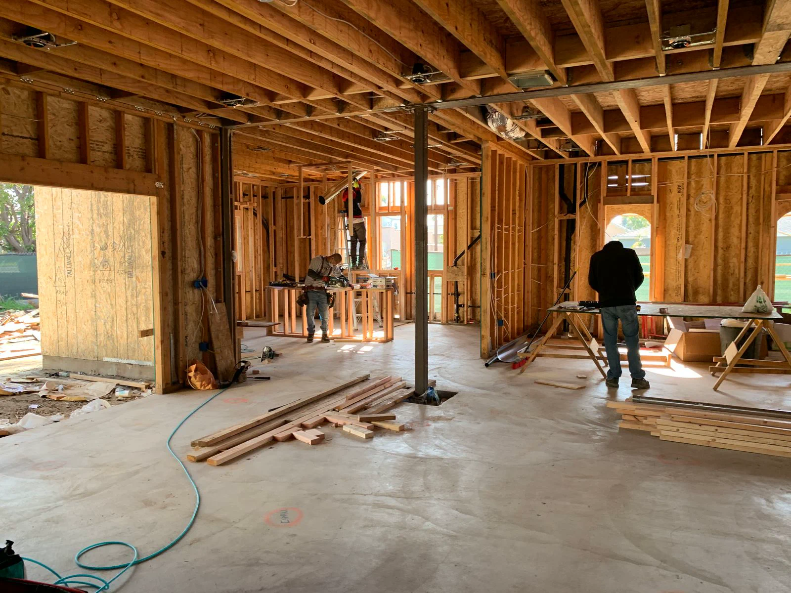 Interior timber framing during residential construction
